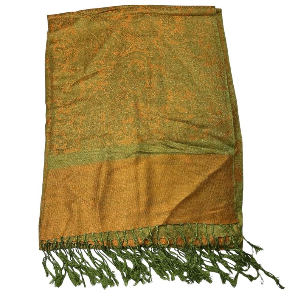 Pashmina Orange Green Paisley Super Soft Comfy Fringe Wrap Neck Scarf Unisex